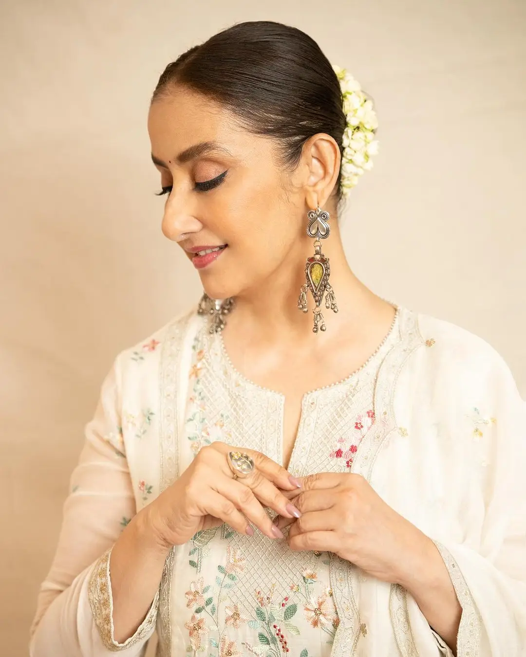 Bollywood Actress Manisha Koirala Stills in White Dress